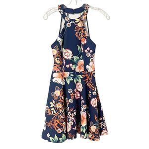 🟢B. Darling Floral Blue Fit & Flare Sleeveless Dress XS